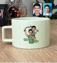 Kişiye Özel Karikatürlü Yeşil Beyaz Baba Oğul Lüks Pastel Fincan Babalar Günü Hediyesi