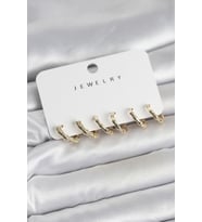 Gold Renk Pirinç Kemik Model 3 Çift Kadın Küpe Seti 5886 - SSSSSS7074-7022