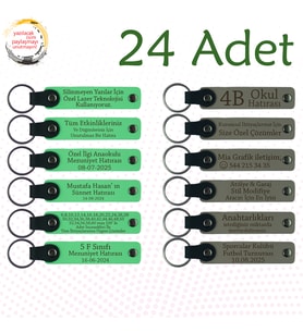 Fıstık Yeşili & Kül Gri, Şirket Yıl Dönümüne Anlamlı Hediye, 24’lü Set, Kişisel Deri Hediyelik