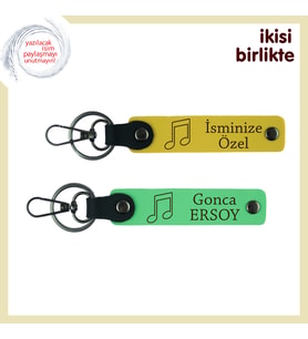 Müziğin Bağ Kurduğu Kalplere, Kişisel Yazılabilir Deri Anahtarlık Takımı, Sarı-Fıstık Yeşil