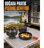 Alüminyum Kamp Pişirme Seti Katlanabilir Kulplu Çaydanlık Tencere Tava Outdoor Yemek Seti