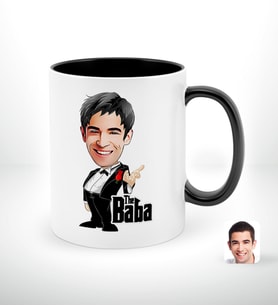 BK Gift Kişiye Özel Babalar Günü Hediyesi Godfather Baba Karikatürlü Siyah Beyaz Kupa Bardak-1