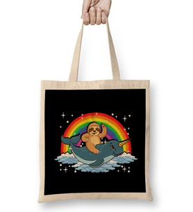 Sloth Riding Narwhal Adorable Unicorn Of The Sea Bez Çanta Uzun Saplı