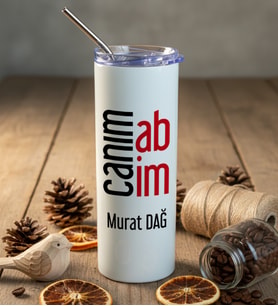 Kişiye Özel Canım Abim Pipetli Çelik Termos Doğum Günü Hediyesi (Beyaz)