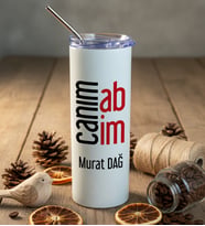 Kişiye Özel Canım Abim Pipetli Çelik Termos Doğum Günü Hediyesi (Beyaz)