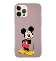Apple iPhone 12 Pro Soft Premier Kapak Mickey Mouse-B Tasarımlı Silikon Kılıf - Pudra (Şeffaf)