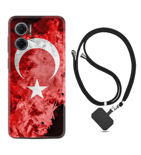 Xiaomi Redmi Note 11E Kılıf Resimli Boyun Askılı İpli Desenli Silikon Şanlı Türk Bayrağı 3 1395
