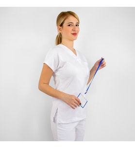 Unisex Beyaz Esnek Likralı Doktor Hemşire Hastane Aşçı Cerrahi Scrubs Tek Üst Forma
