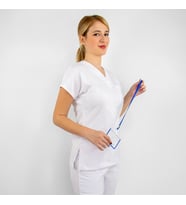 Unisex Beyaz Esnek Likralı Doktor Hemşire Hastane Aşçı Cerrahi Scrubs Tek Üst Forma