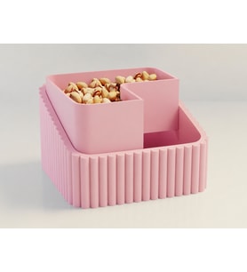 3D Baskı Fıstık Kasesi - Çift Hazneli Kabuk Ayırıcı Sunum Kasesi - Pembe Pembe