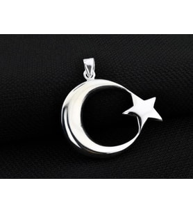 Büyük Boy Şanlı Ay Yıldızımız Tasarımlı 925 Ayar Gümüş Kolye Ucu