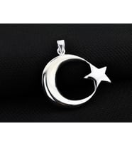 Büyük Boy Şanlı Ay Yıldızımız Tasarımlı 925 Ayar Gümüş Kolye Ucu