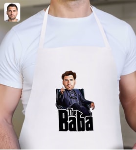 BK Gift Kişiye Özel Godfather Baba Karikatürlü Beyaz Mutfak Önlüğü-8