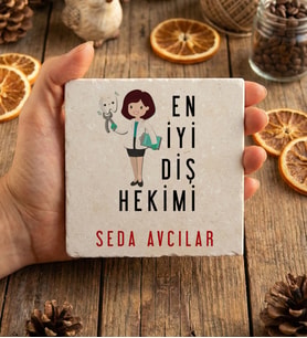 Kişiye Özel En İyi Diş Hekimi Bardak Altlığı Tıp Bayramı Hediyesi (Krem)