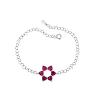 Aşkın Fısıltısı Ruby Taşlı Bileklik 925 Ayar Gümüş Kalp Zincir 20 Cm