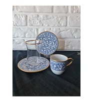 KONYAX BLUES 6 KİŞİLİK 18 PARÇA TÜRK KAHVE VE ÇAY TAKIMI