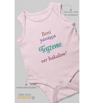 Beni Yavaşça Teyzeme Ver Bakalım Baskılı Bebek Zıbını – Çıtçıtlı Body  %100 Pamuk Sıfır Kol (Bebek Pembesi)