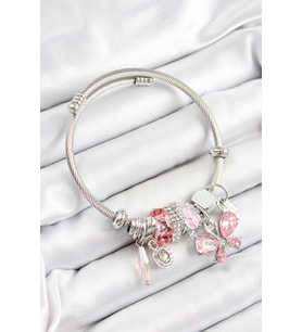 316L Çelik Pembe Zirkon Taşlı Model Gümüş Renk Charm Bileklik - TJ-BB7248