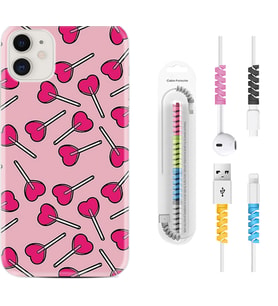Apple iPhone 11 12 13 Mini Kılıf Kablo Koruma Spiral Silikon Heart Lollipop 1414