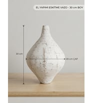 El Yapımı Eskitme Beyaz Seramik Vazo - 30 cm Boy, 20 cm Çap, Dekoratif Obje
