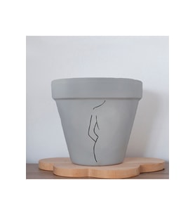 Minimalist Kadın Figürlü Renkli El Yapımı Boyama 13 Cm Yalı Saksı Hediyelik