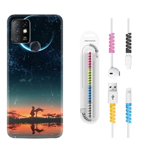 INFINIX Hot 8 9 10 11S Hot 10 Play 10T Kılıf Kablo Koruma Spiral Silikon Ay ve Kız 1720