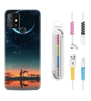 INFINIX Hot 8 9 10 11S Hot 10 Play 10T Kılıf Kablo Koruma Spiral Silikon Ay ve Kız 1720