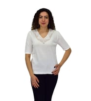 Kadın Yarım Kol V Yaka Yaka Sırt Detaylı Triko Tişöt 12835 BGL-ST04657 (Ekru)