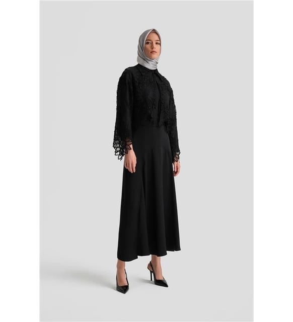 Armine Kısa Güpür Ceket 24K5418 Siyah
