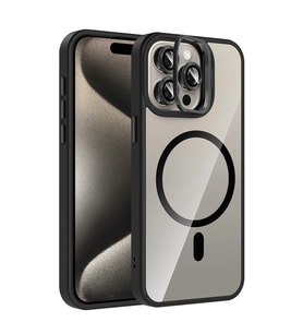 iPhone 14 Pro Max Remim Lensli Magsafe Standlı Kapak - Siyah