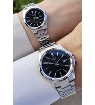 Casio CSISTE55 Kadranı Siyah Kordonu Gümüş Renk Hediye Paketli Sevgili Çift İki Kol Saati