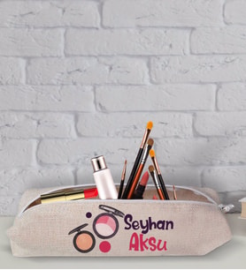 BK Gift Kişiye Özel İsimli Keten Bez Makyaj Çantası-10