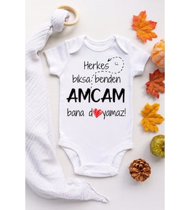 Unisex Bebek Beyaz Amcam Bana Doyamaz Çıtçıtlı Body
