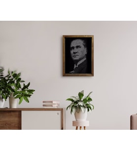 BK Home Atatürk Tasarımlı Doğal Masif Ahşap Çerçeveli Tablo 45x65cm-11