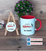 Kütüphaneci Kupa Bardak Kırmızı ve Ahşap Anahtarlık Hediye (Model 1)
