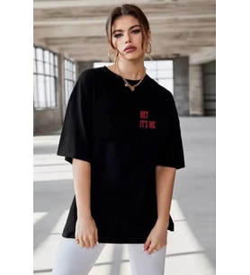 Unisex Baskılı Oversize T-Shirt - Siyah