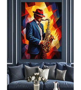 Saksafon Çalan Adam Jazz Dekoratif Kanvas - Mdf Ahşap Tablo
