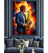Saksafon Çalan Adam Jazz Dekoratif Kanvas - Mdf Ahşap Tablo