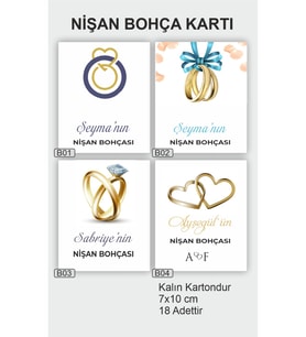 Nişan Bohçası Kartları, Gelin Çeyiz Bohça Kartı, Bohça Kartı 18 Adet 7x10 Cm Kart