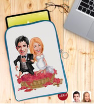 BK Gift Kişiye Özel Evleniyoruz Karikatürlü Taşınabilir Koruyucu Tablet Kılıfı & Organizer Çanta - Mavi-10