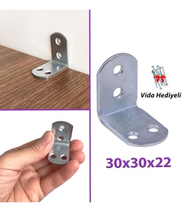 Mobilya Eşya Dolap Duvar Sabitleyici Köşe Bağlantı L Demir Gönye Deprem Güvenliği 30x30x22mm (Krom)