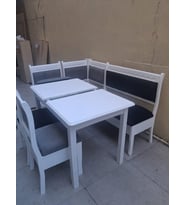 Köşe Mutfak 90554 Tk Kayın ahşap Sandık Açıl Masa Babyface Gri Siyah Kumaş Parlak Beyaz Lake