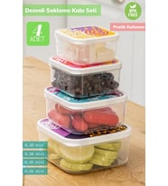 4’lü Desenli Saklabı Kabı Seti Erzak Kabı Buzdolabı Kabı Kare Bpa Free