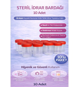 Steril İdrar Kabı Kapasiteli Numune Toplama Kabı 10 Adet