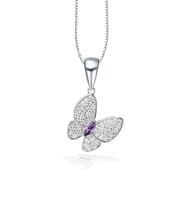 Ametist Taş Işıltılı Kelebek Diamond Butterfly Kadın Gümüş Kolye