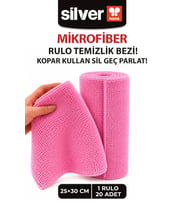 20'li Rulo Mikrofiber Temizlik Bezi 25x30 cm Çok Amaçlı Kopart Kullan Kaliteli Eko Paket- Pembe