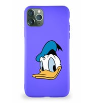 Apple iPhone 11 Pro Max Soft Premier Kapak Donald Duck-B Tasarımlı Silikon Kılıf - Mor (Şeffaf)