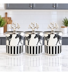 Baharatlık Silindir 3 lü Set Kahve Köşesi Zebra At Desenli 750 ml Mercan GÜMÜŞ