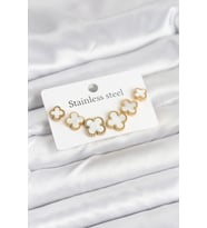 316L Çelik Gold Beyaz Renk 3 Boy Yonca Küpe Seti 5886 - SSSSSS9352-1022