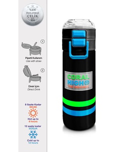 Coral High 500 ml Paslanmaz Çelik Okul Termosu/Suluk/Matara - Erkek Çocuk - Siyah 31929 - Sızdırma Yapmaz